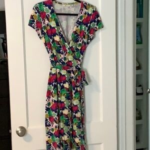 BODEN Size US 12R True Wrap Short Sleeve Multicolor Floral Knit Dress
